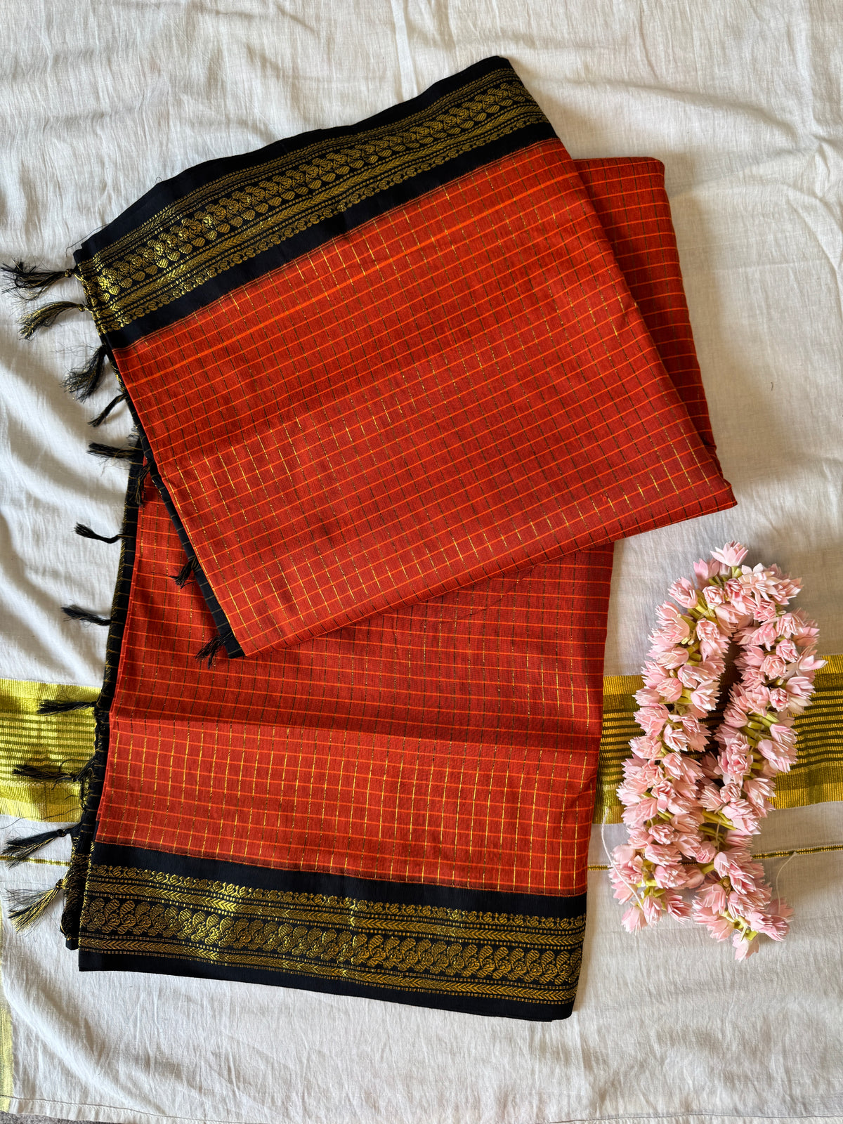 PK205 - Original Trending kalyani cotton Saree - Rusted orange color with blouse