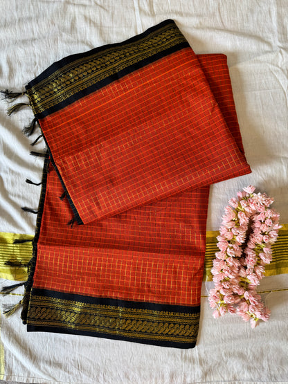 PK205 - Original Trending kalyani cotton Saree - Rusted orange color with blouse