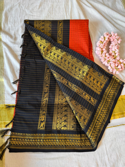 PK205 - Original Trending kalyani cotton Saree - Rusted orange color with blouse