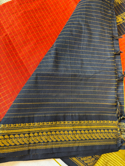 PK205 - Original Trending kalyani cotton Saree - Rusted orange color with blouse