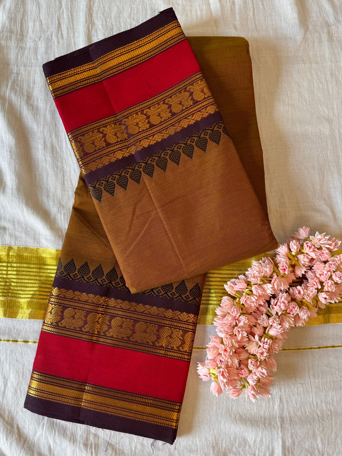 PK203 - Original Trending kanchi cotton Saree - Mustard yellow color with blouse