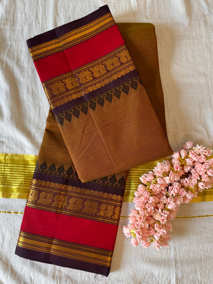 PK203 - Original Trending kanchi cotton Saree - Mustard yellow color with blouse