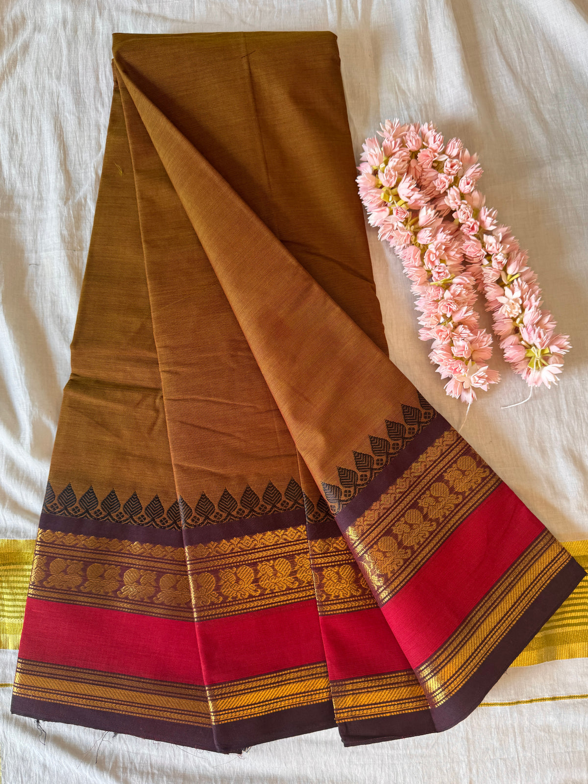 PK203 - Original Trending kanchi cotton Saree - Mustard yellow color with blouse