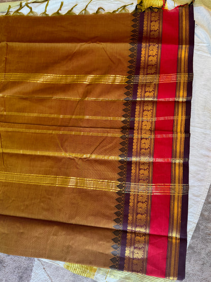PK203 - Original Trending kanchi cotton Saree - Mustard yellow color with blouse