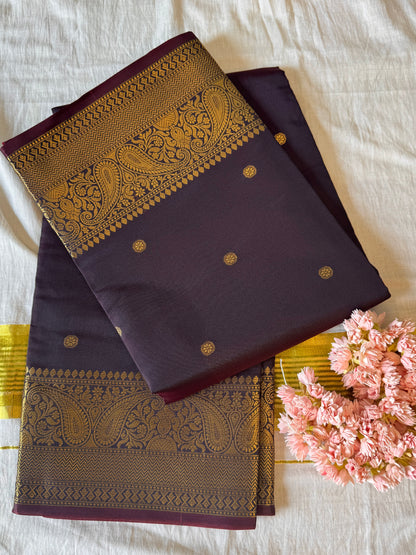 PK204 - Original Banarasi semi katan semi slik Saree - Coffee brown color with blouse