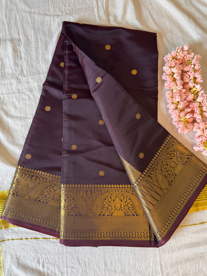 PK204 - Original Banarasi semi katan semi slik Saree - Coffee brown color with blouse