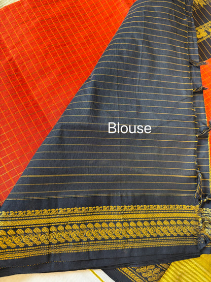PK205 - Original Trending kalyani cotton Saree - Rusted orange color with blouse