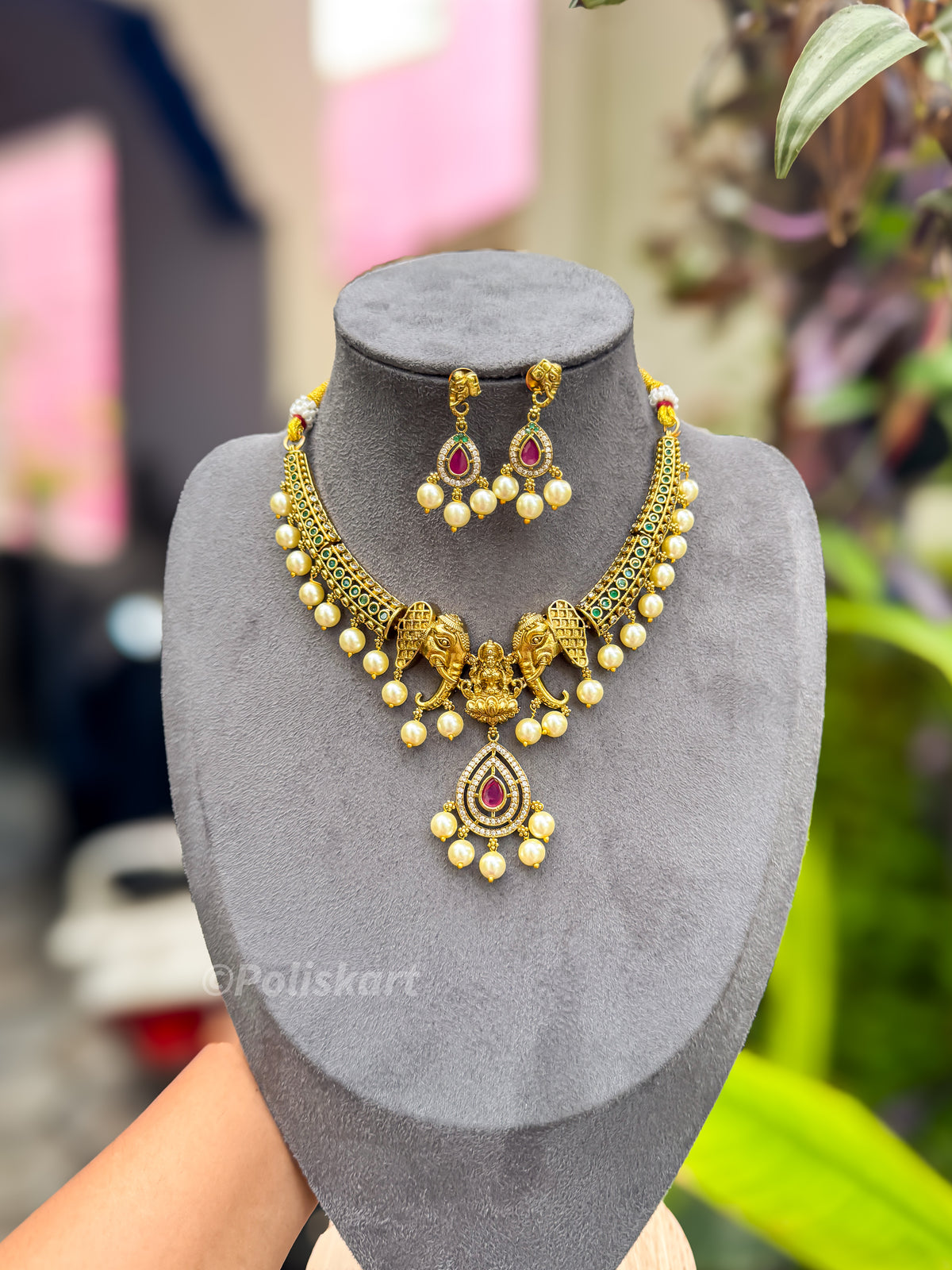 PK208 - Premium elephant hasli necklace with earring set