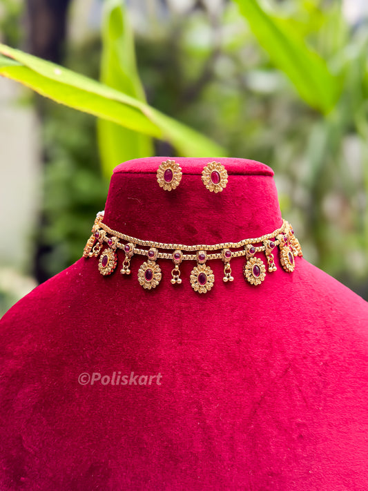 PK210 - PTrending hanging style chocker cum necklace with earring set