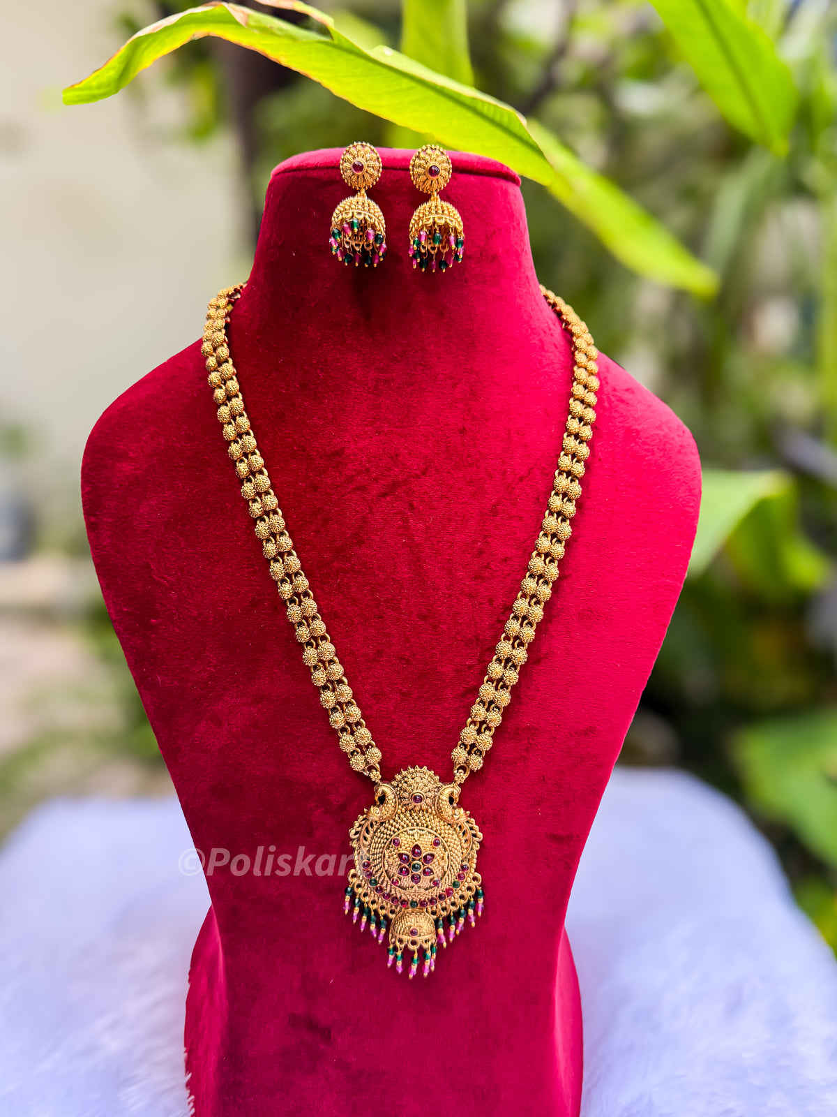 PK207 - Stone worked Peacock haram with jhumka set