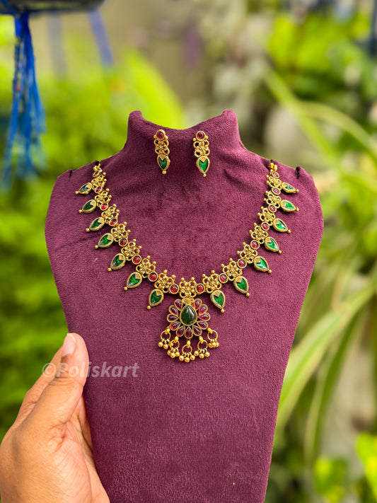 Kerala style green palakka necklace with earring set