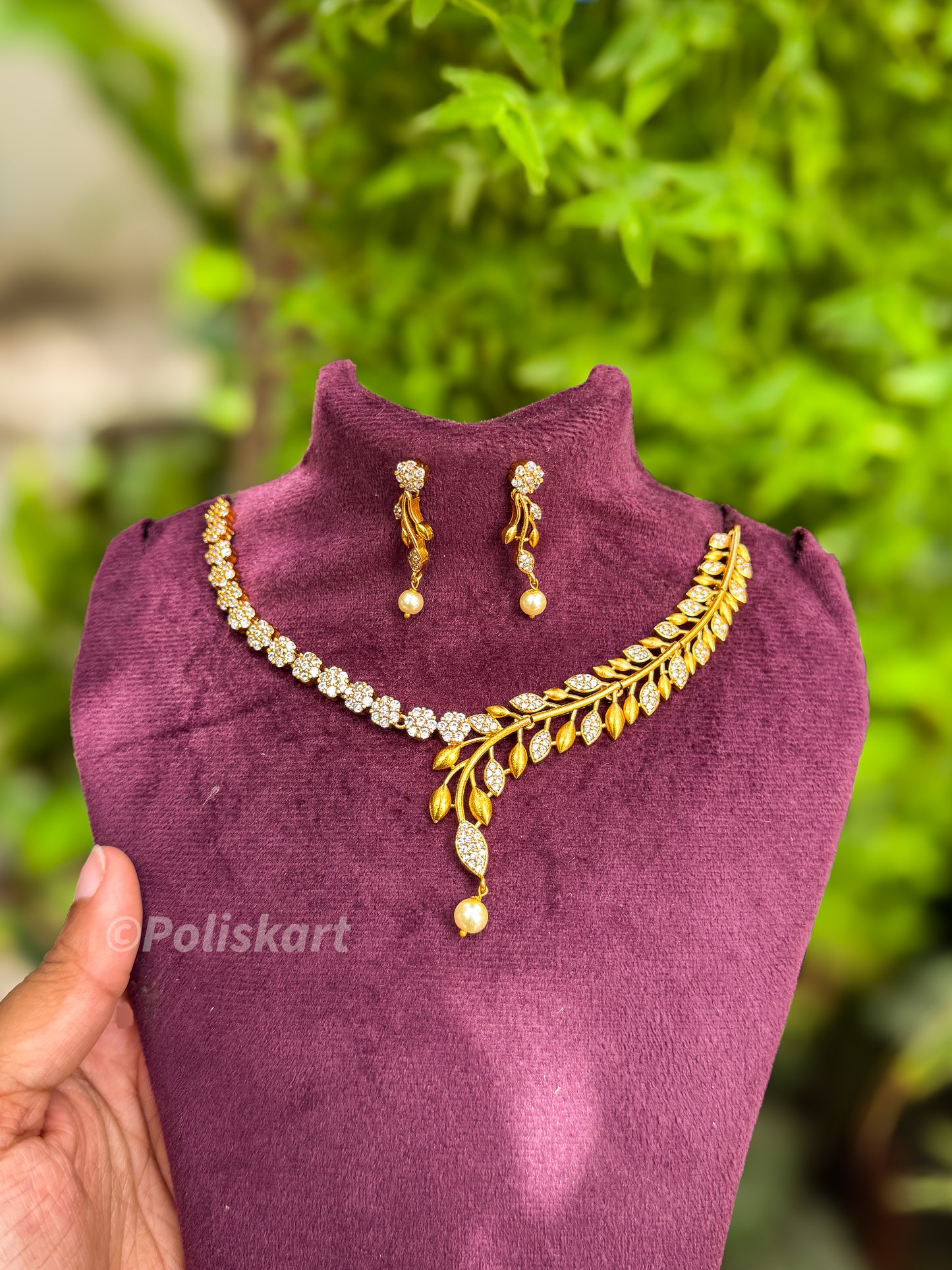 Diamond replica white stone worked necklace with earring set