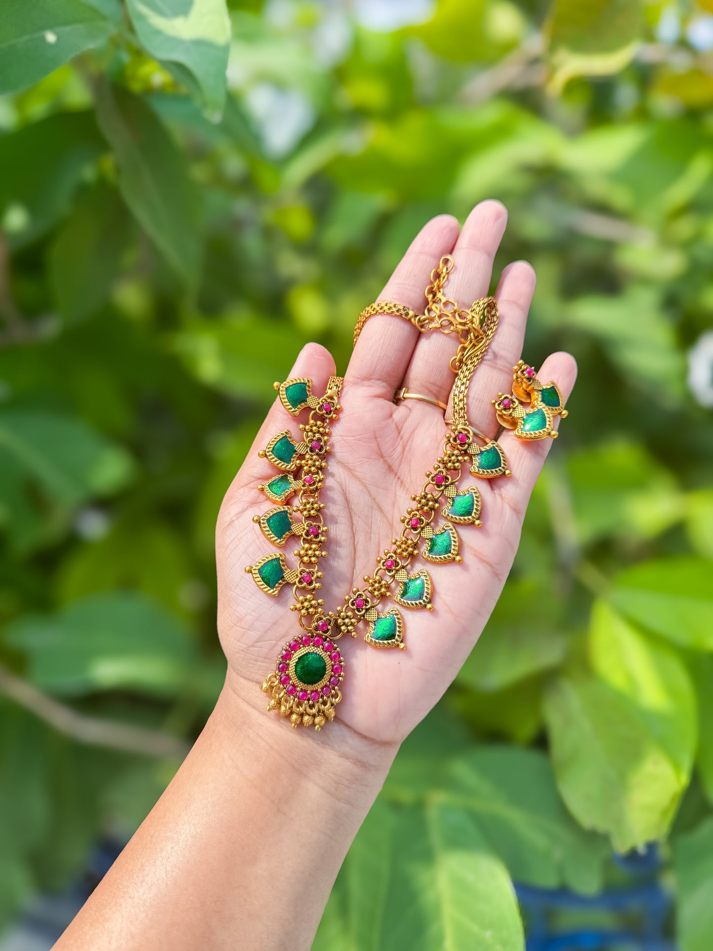 Premium Kerala style palakka short necklace with earring set