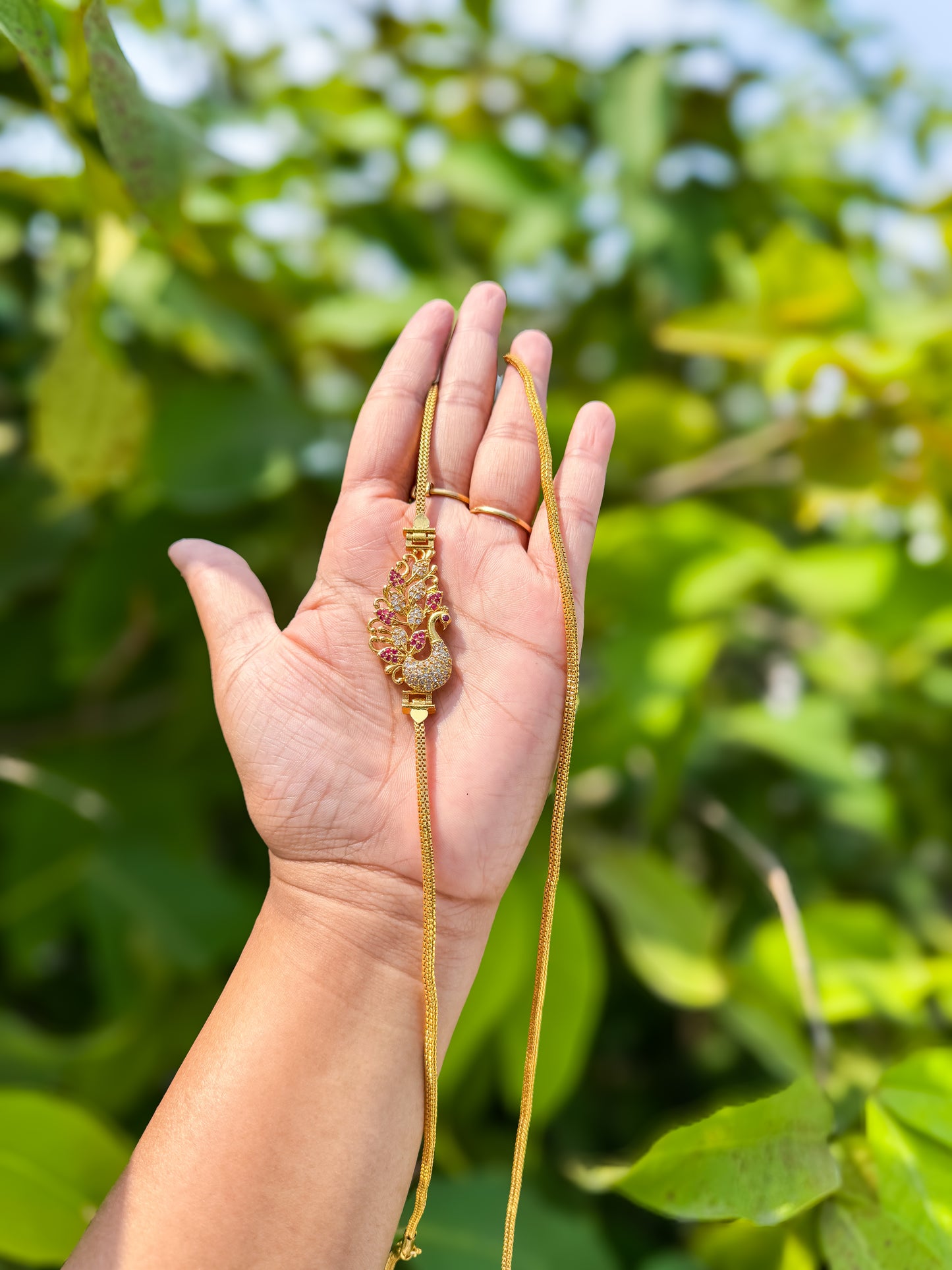 24 inch premium Peacock white stone worked mugappu chain