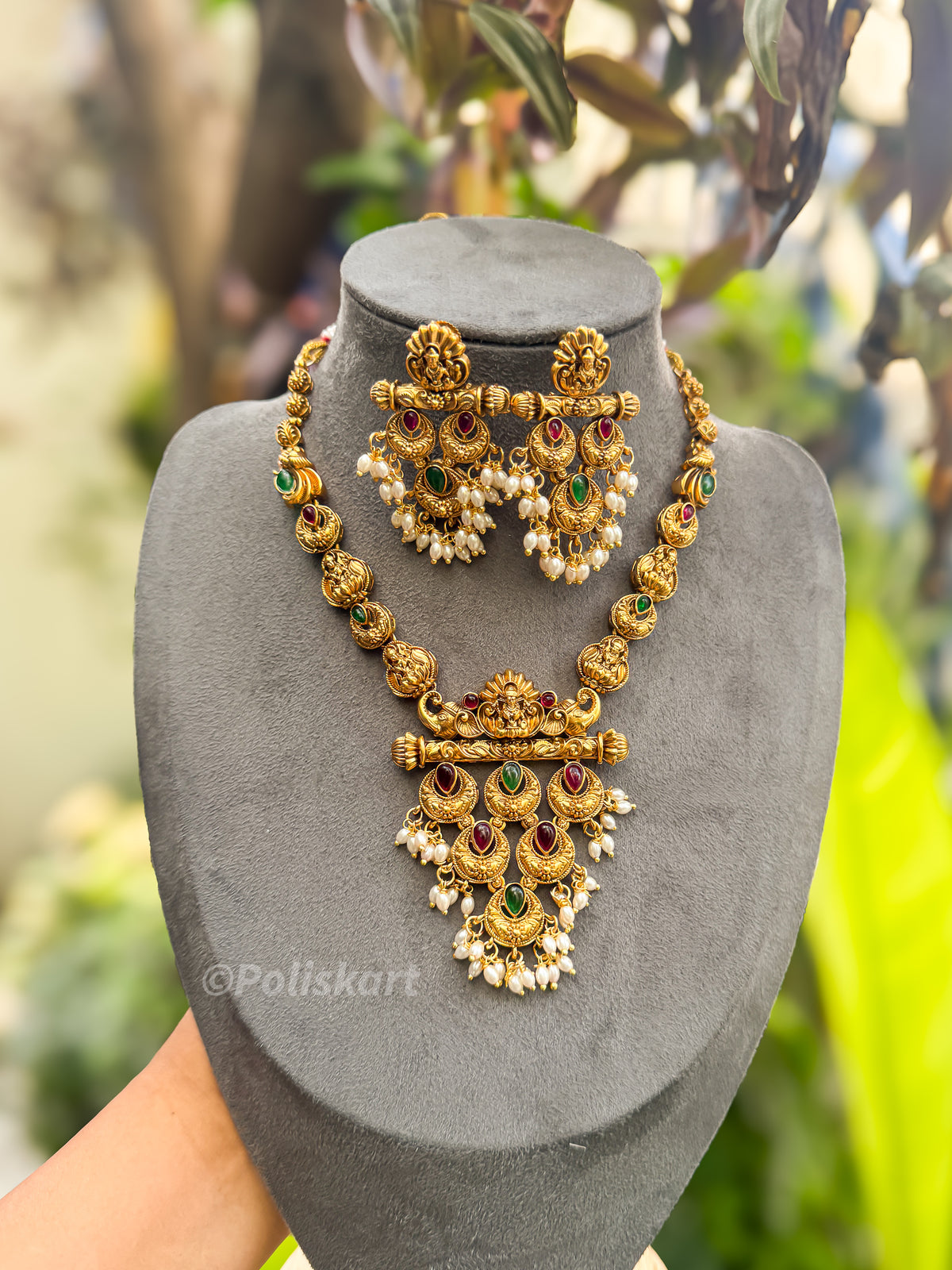 PK216 - Peacock feather designed necklace with earring