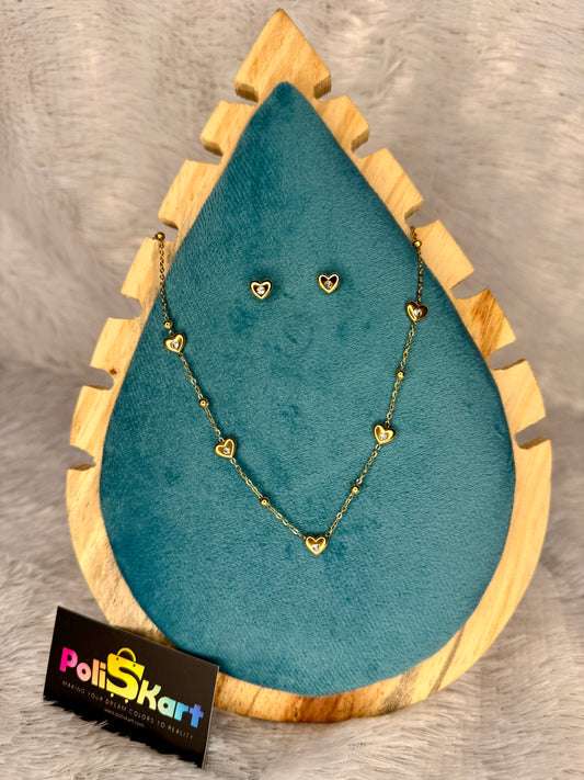 White stone Heart necklace with earring set