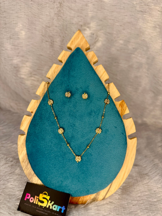 Leaf stone worked neck piece with earing set