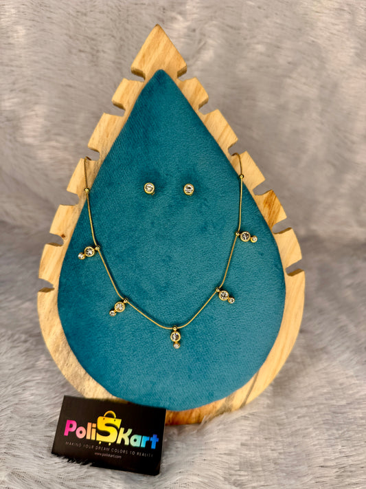 White stone raindrop neck piece with earing set