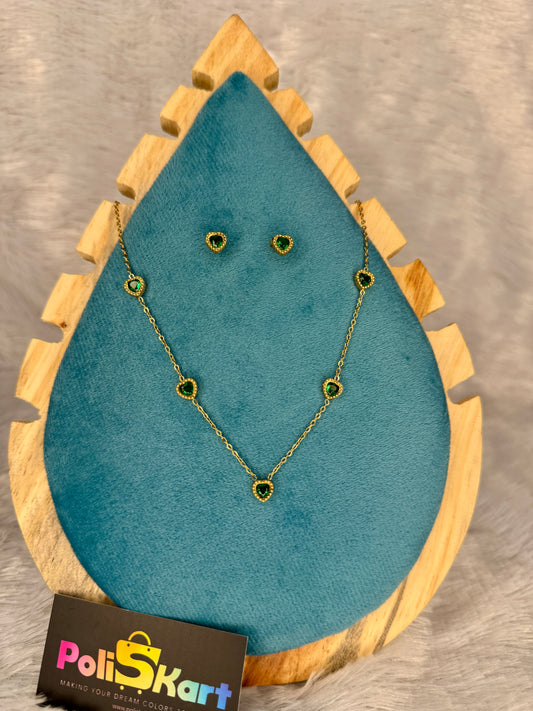 Green heart stoner worked neck piece with earing set