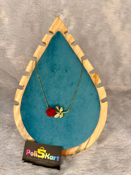 Chain with red velvet rose pendant