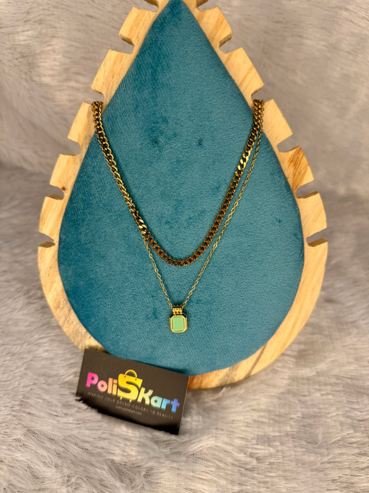 Double layer with green stone pendant