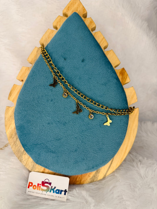 Bracelet - Double layer Hanging butterfly and stone design
