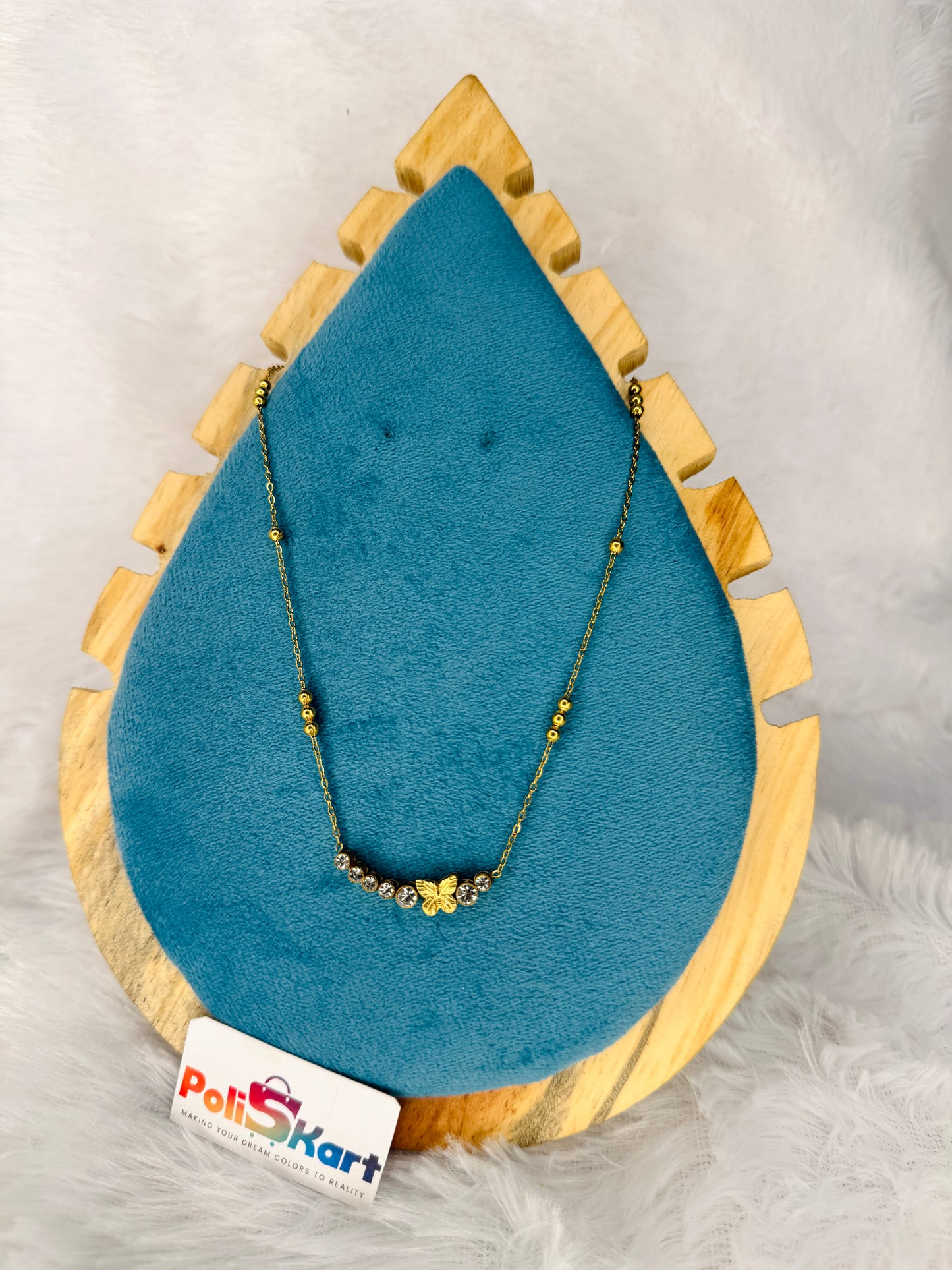 Chain with butterfly and stone pendant