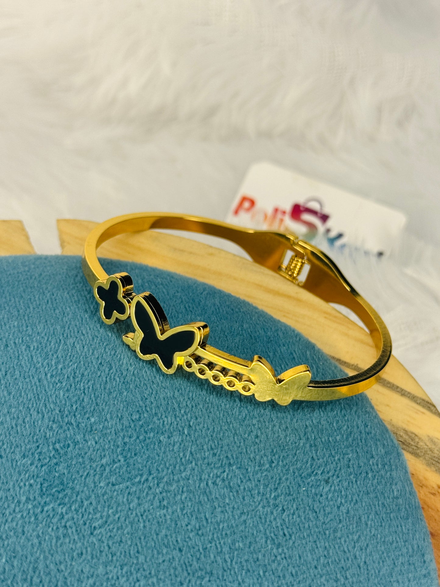 Free size cuff bangle - Black butterfly design