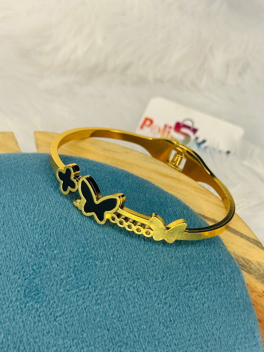 Free size cuff bangle - Black butterfly design