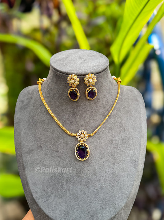 PK251 - Violet stone worked attigai necklace and earring set