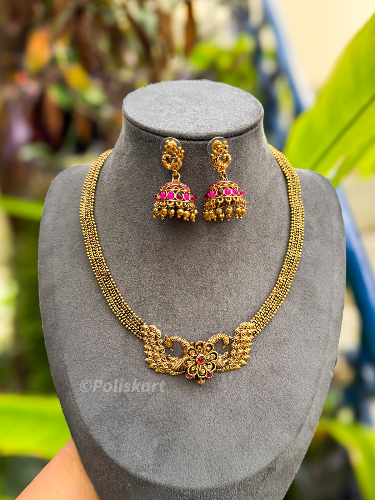 PK245 - Premium screw type peacock necklace with jhumka set