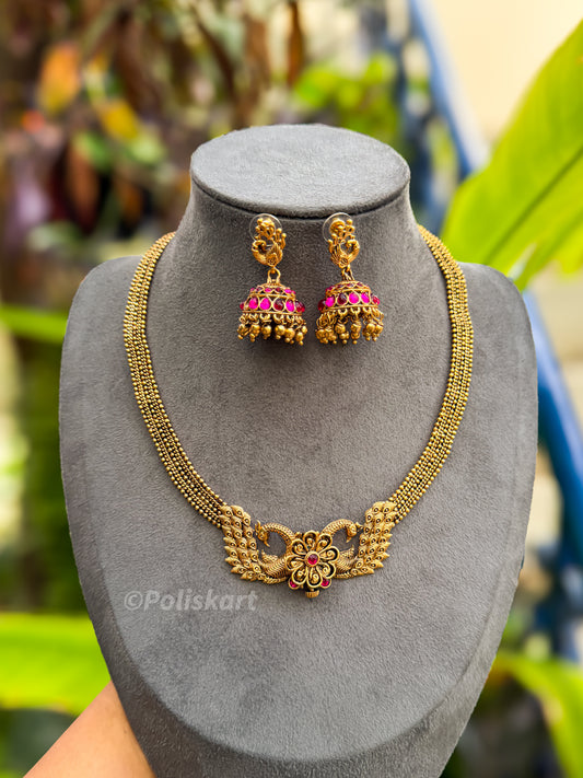 PK245 - Premium screw type peacock necklace with jhumka set