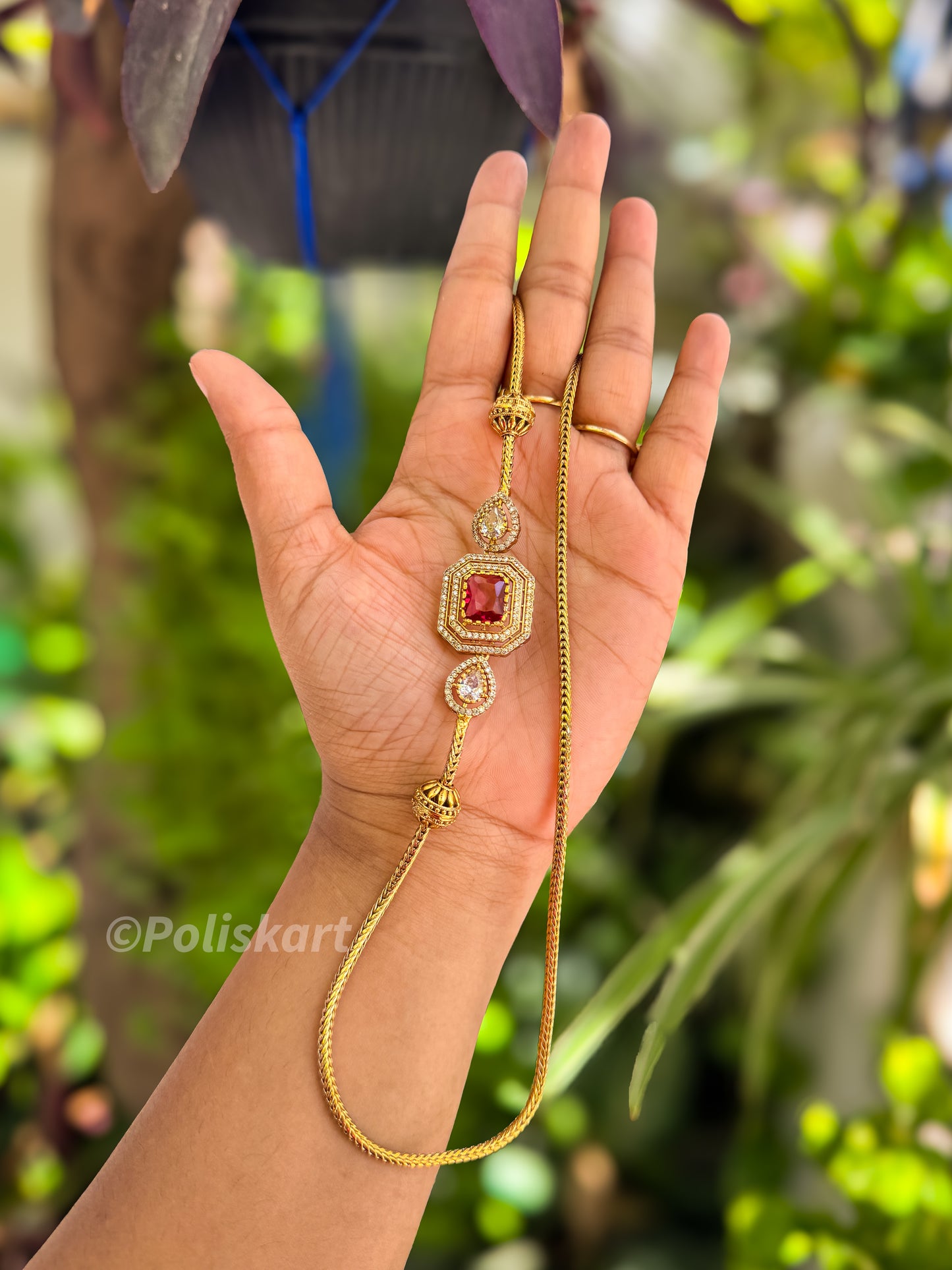 mugapu chain ruby and white stone worked design