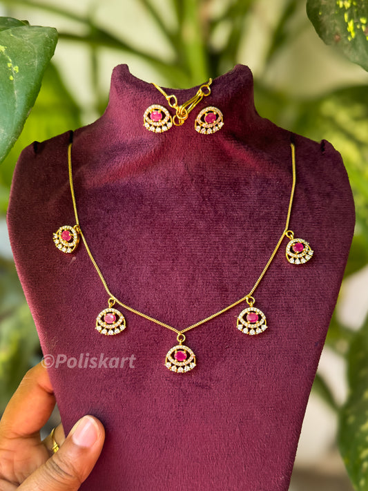 Simple ruby and white stone worked necklace with earing