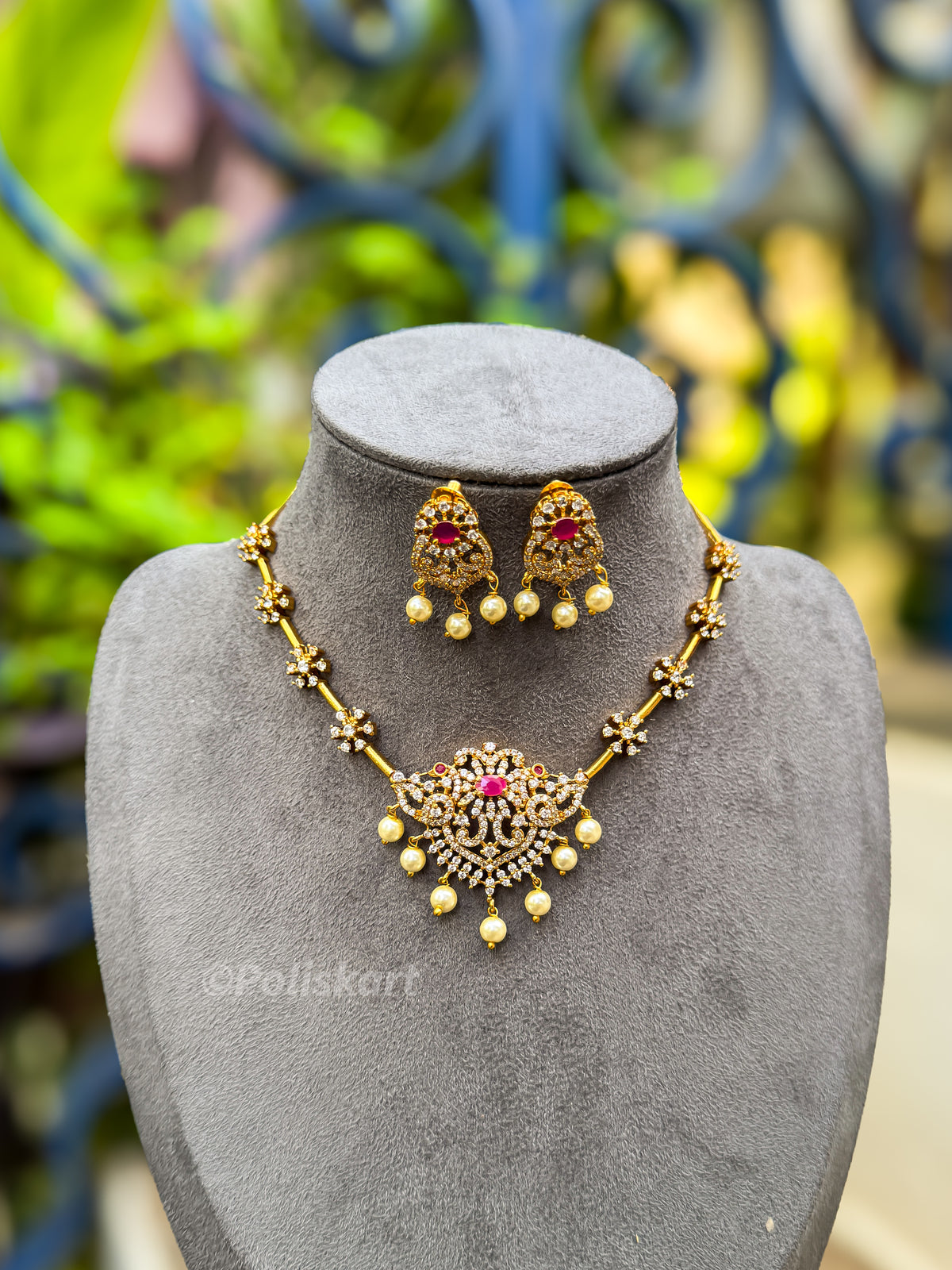 PK256 - Premium stone worked peacock necklace with earing set