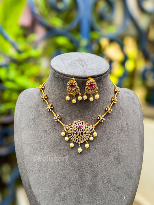 PK256 - Premium stone worked peacock necklace with earing set
