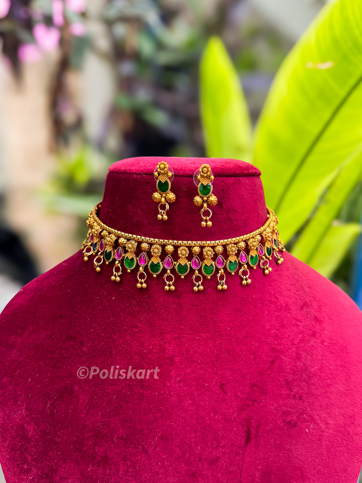 PK261 - Trending multicolor designed chocker cum necklace with earring set