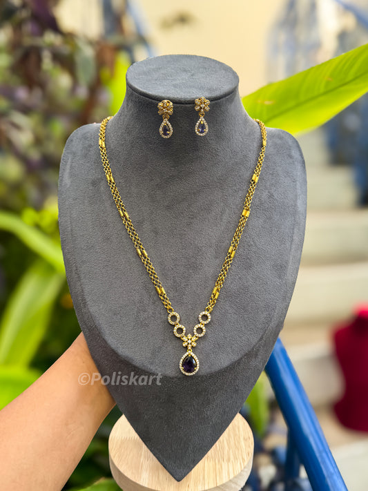 PK262 - Double layer chain with violet stone pendant and earring set