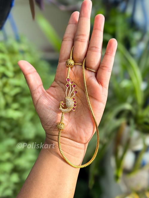 Rubi and white stone peacock mugappu chain