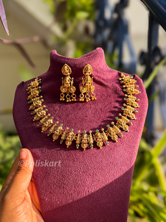 Lakshmi designed and stone worked necklace with earring