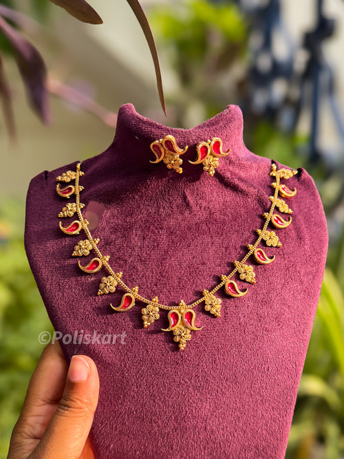 Ruby mango designed necklace with earring