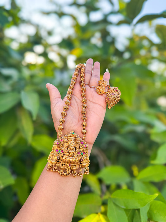 Lakshmi and peacock highlighted haram with jumka set