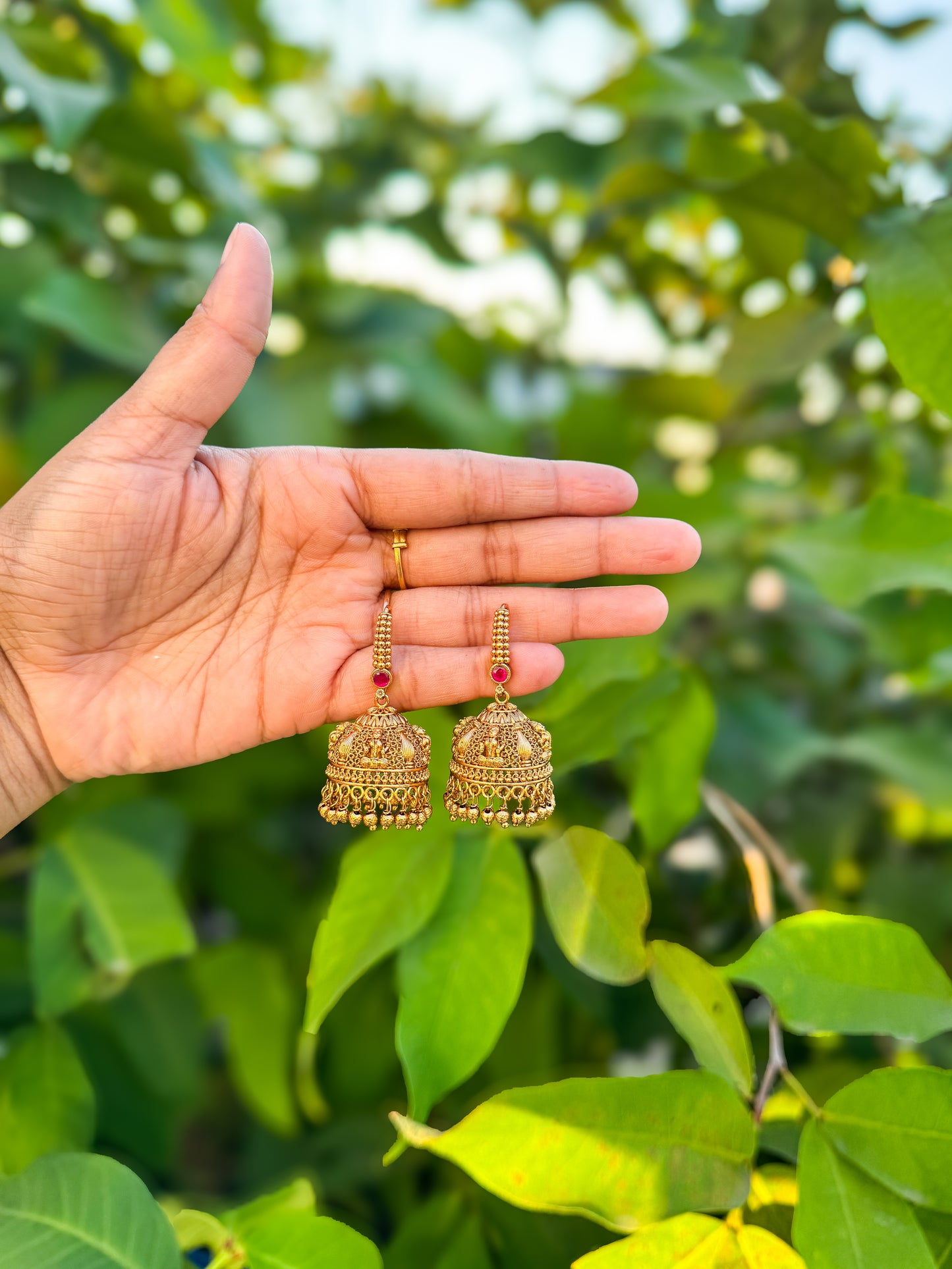 Premium Antique finished jumka - Red color