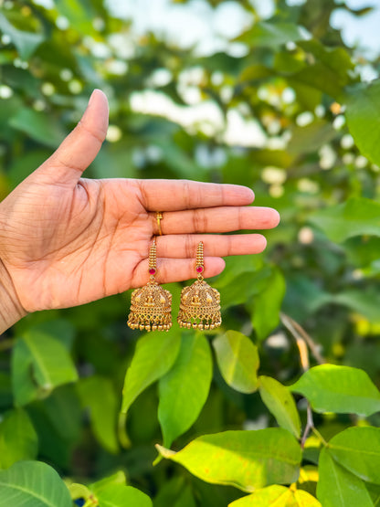 Premium Antique finished jumka - Red color