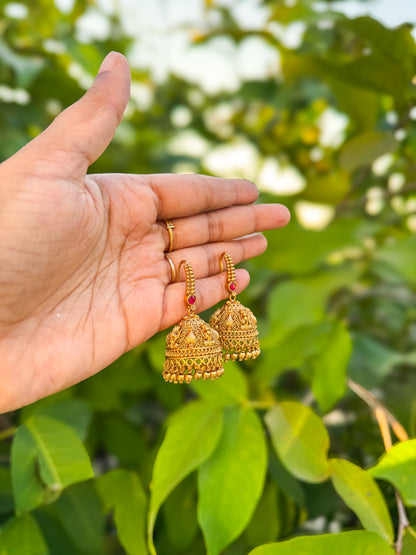 Premium Antique finished jumka - Red color