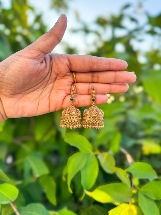 Premium Antique finished jumka - green color