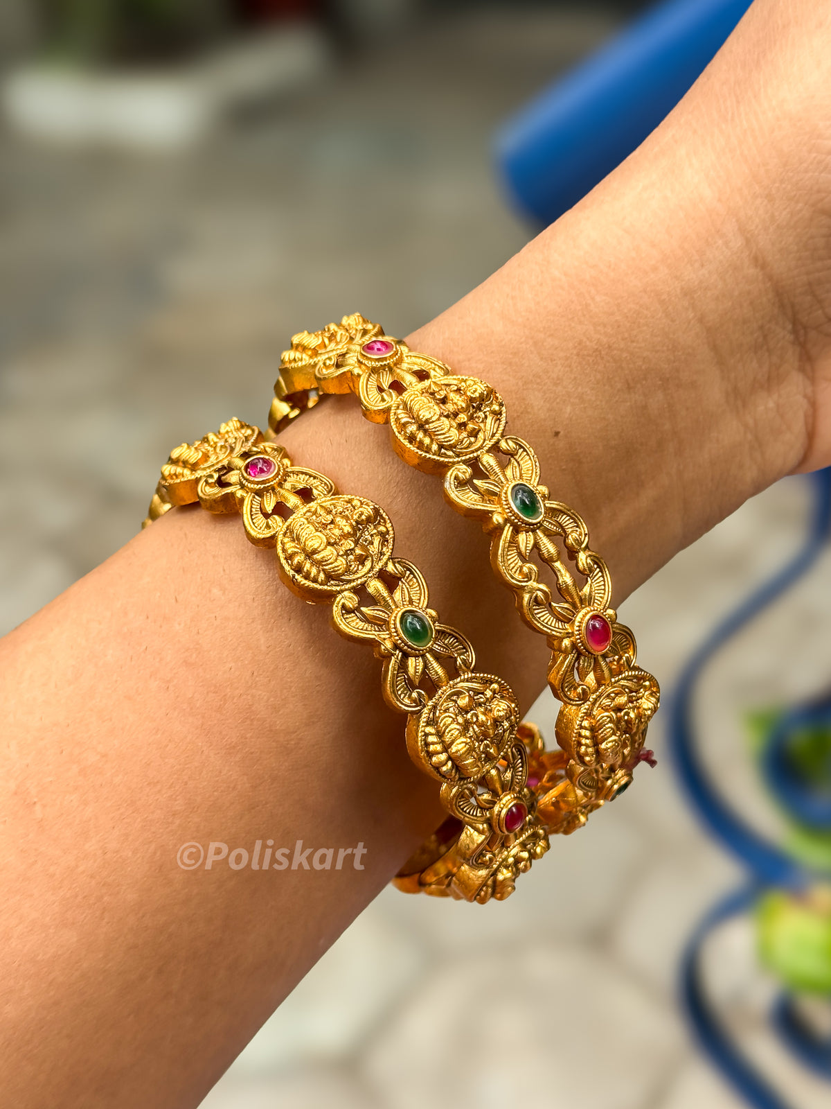 PK276 - Pair of multi stone worked flower Lakshmi Bangles