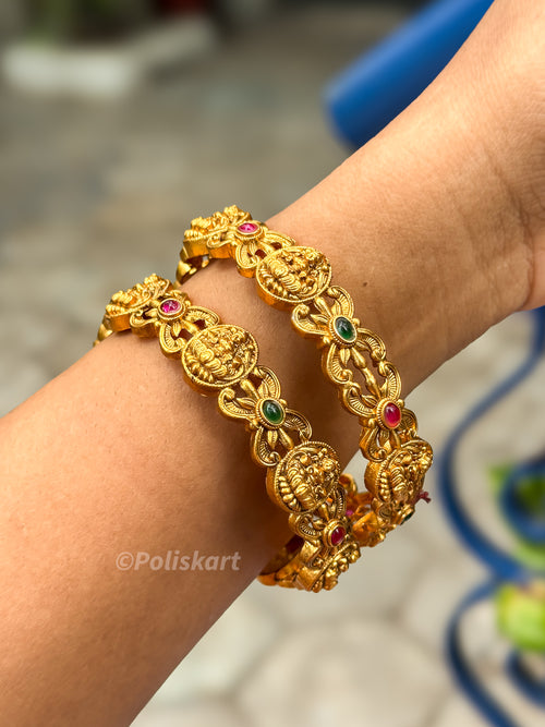 PK276 - Pair of multi stone worked flower Lakshmi Bangles