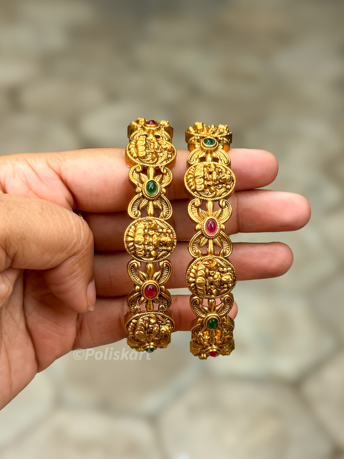 PK276 - Pair of multi stone worked flower Lakshmi Bangles