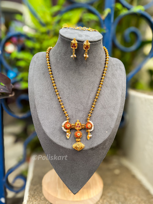 PK269 - Trending Elakkathali worked pendant and chain with earring set